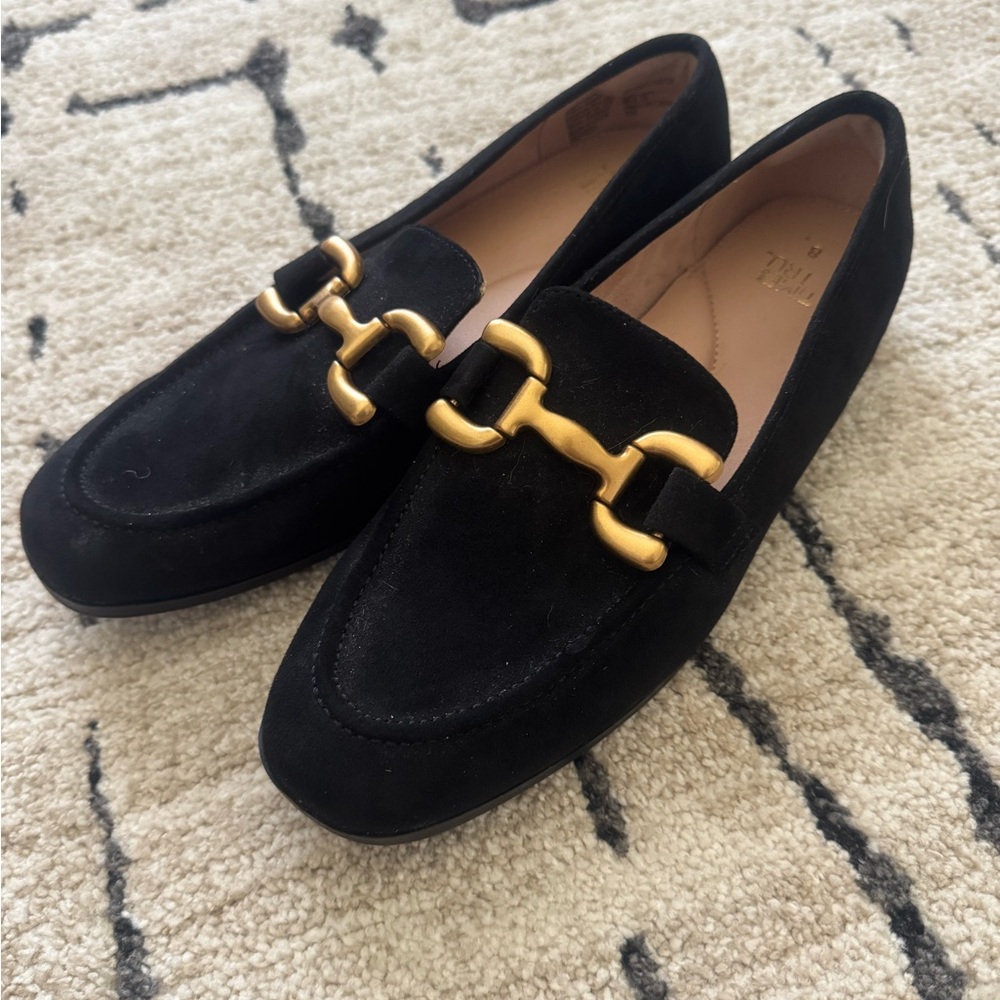 Black Loafers with Gold Buckle